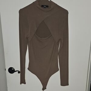 Lulu's Taupe Long Sleeve Bodysuit